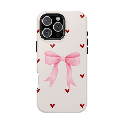 Pink Bow & Red Hearts MagSafe iPhone® Case