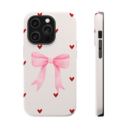 Pink Bow & Red Hearts MagSafe iPhone® Case