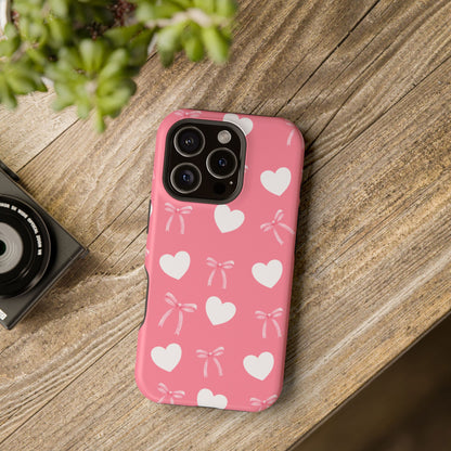 Pink Bow & White Hearts MagSafe iPhone® Case