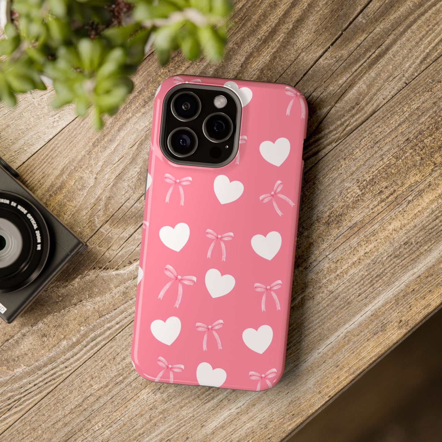 Pink Bows & White Hearts MagSafe iPhone® Case