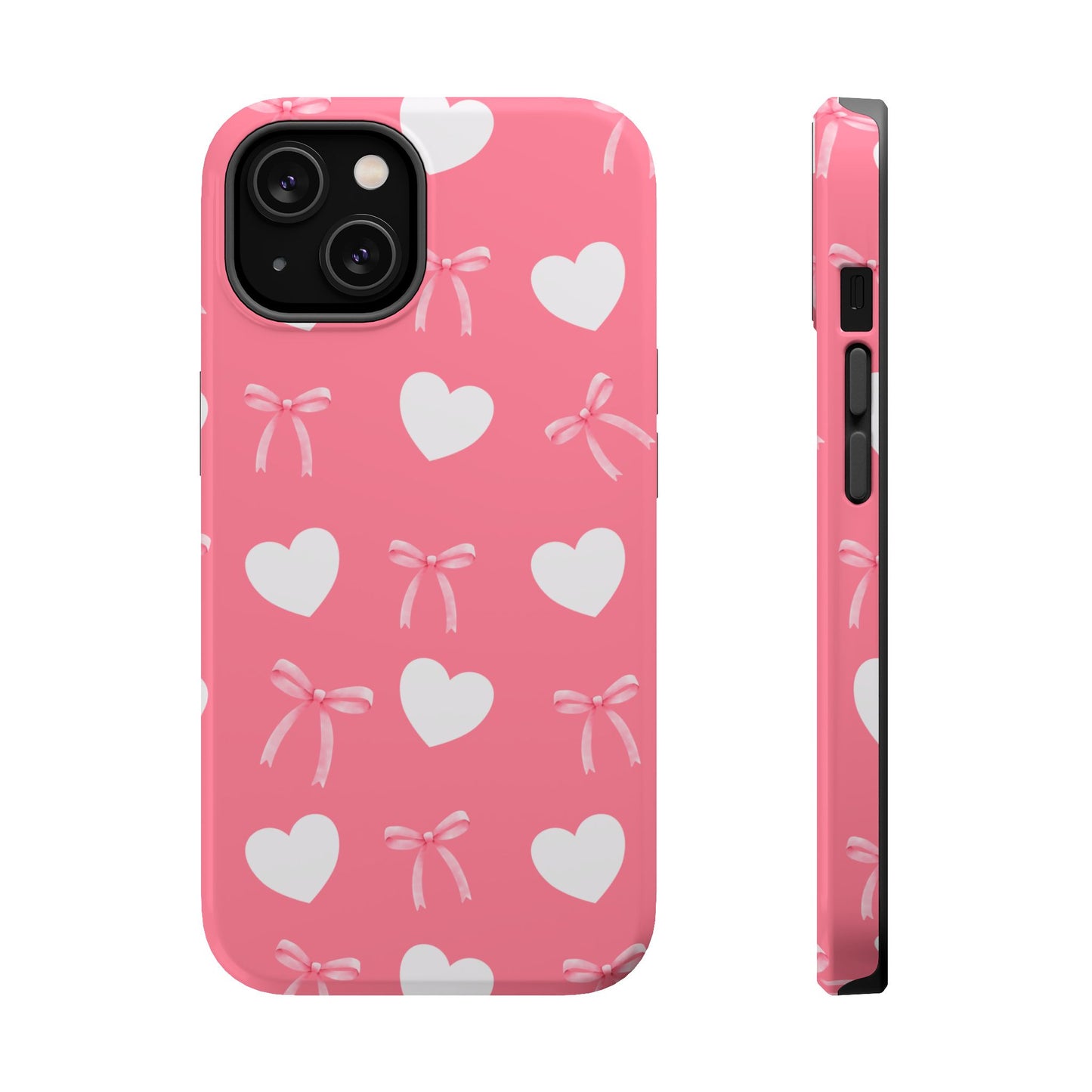 Pink Bow & White Hearts MagSafe iPhone® Case
