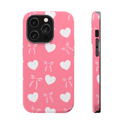 Pink Bow & White Hearts MagSafe iPhone® Case
