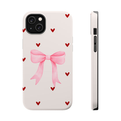 Pink Bow & Red Hearts MagSafe iPhone® Case