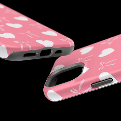 Pink Bow & White Hearts MagSafe iPhone® Case
