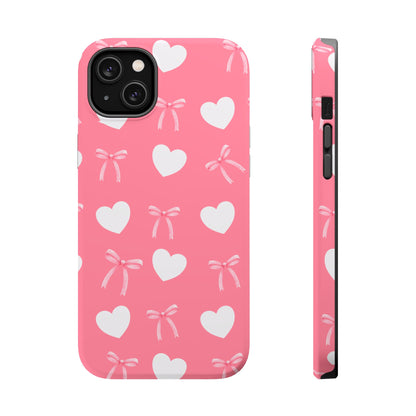 Pink Bow & White Hearts MagSafe iPhone® Case