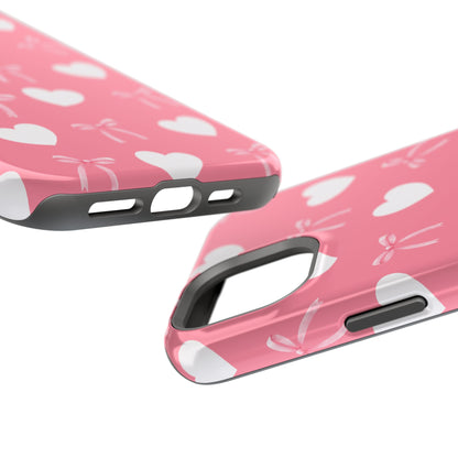 Pink Bow & White Hearts MagSafe iPhone® Case