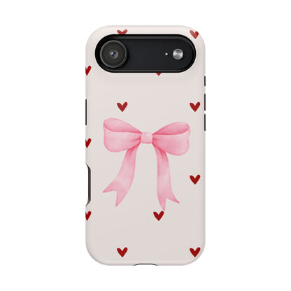 Pink Bow & Red Hearts MagSafe iPhone® Case