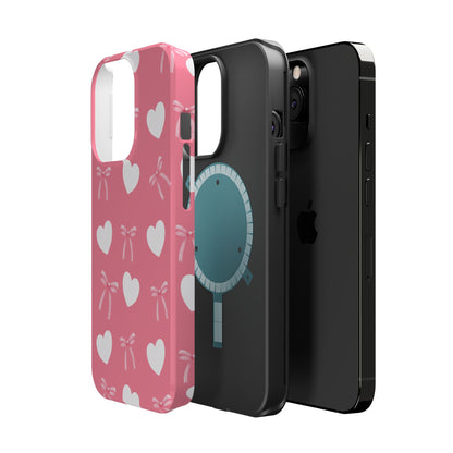 Pink Bow & White Hearts MagSafe iPhone® Case