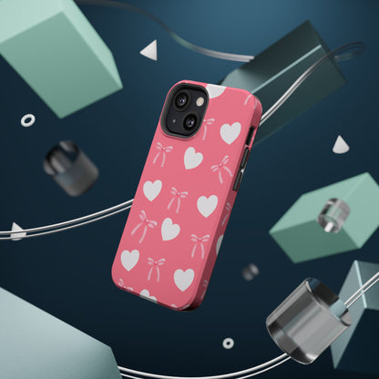 Pink Bow & White Hearts MagSafe iPhone® Case
