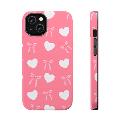 Pink Bow & White Hearts MagSafe iPhone® Case