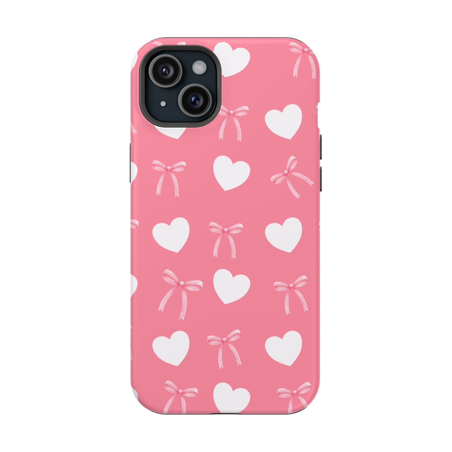 Pink Bow & White Hearts MagSafe iPhone® Case