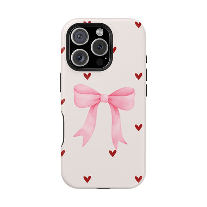 Pink Bow & Red Hearts MagSafe iPhone® Case