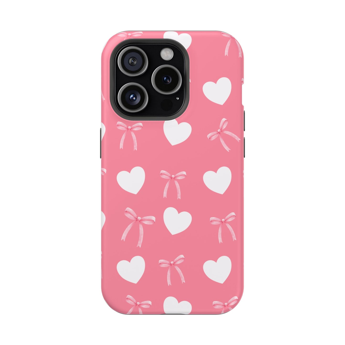 Pink Bow & White Hearts MagSafe iPhone® Case