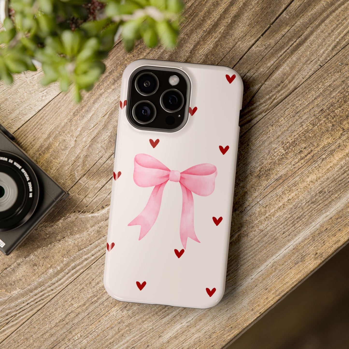 Pink Bow & Red Hearts MagSafe iPhone® Case