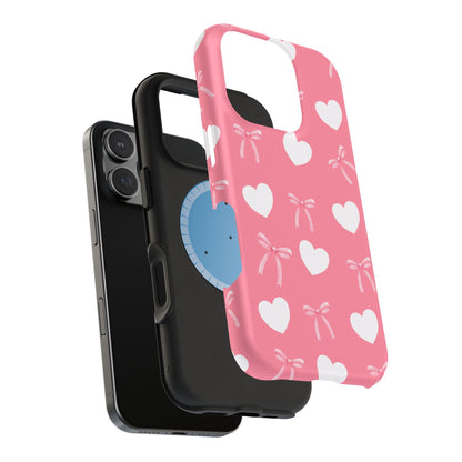 Pink Bow & White Hearts MagSafe iPhone® Case