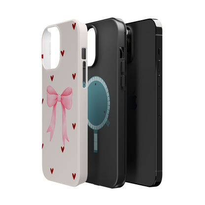 Pink Bow & Red Hearts MagSafe iPhone® Case