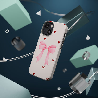 Pink Bow & Red Hearts MagSafe iPhone® Case