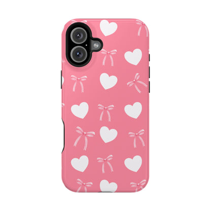 Pink Bow & White Hearts MagSafe iPhone® Case
