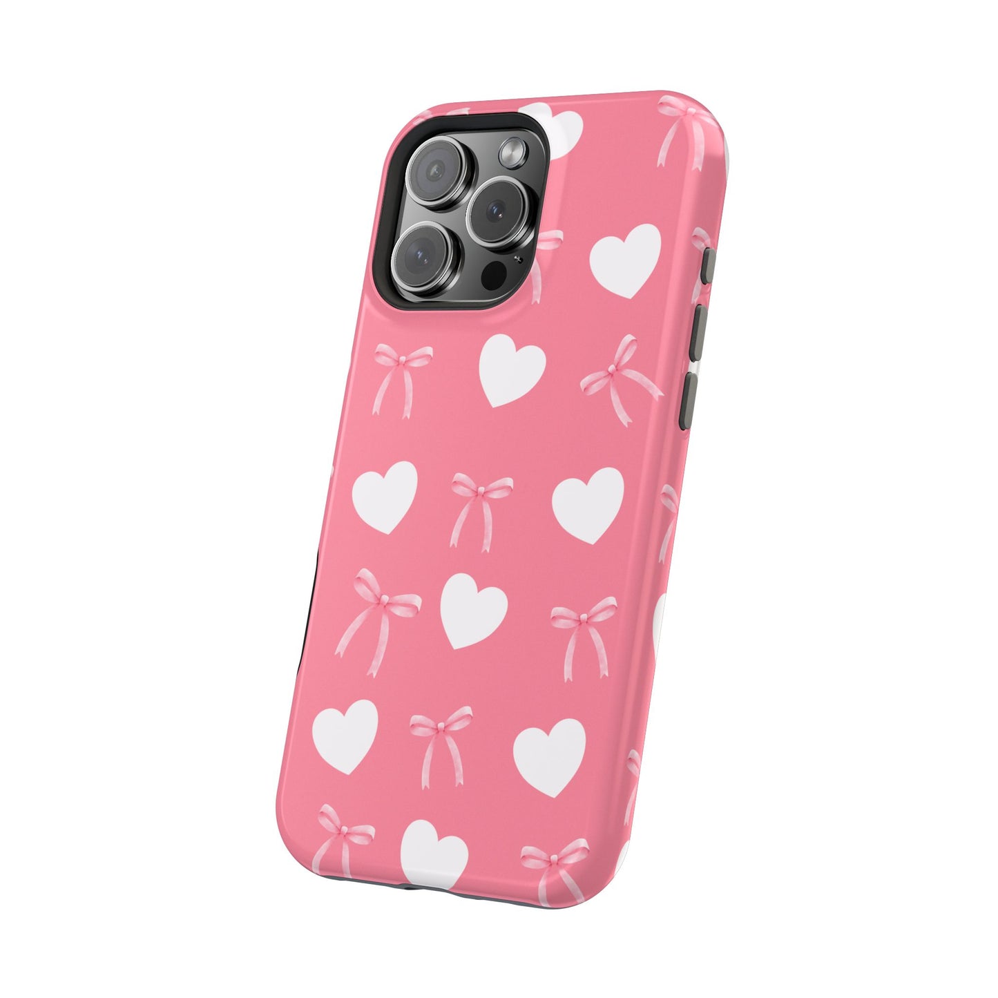 Pink Bow & White Hearts MagSafe iPhone® Case