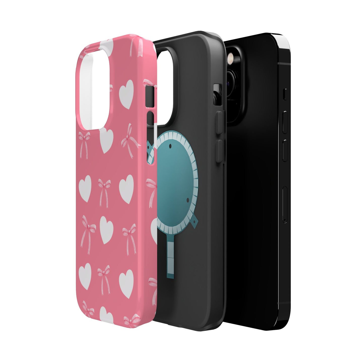 Pink Bow & White Hearts MagSafe iPhone® Case