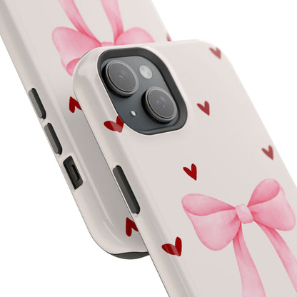 Pink Bow & Red Hearts MagSafe iPhone® Case