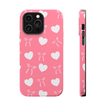 Pink Bow & White Hearts MagSafe iPhone® Case
