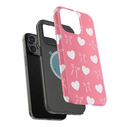 Pink Bow & White Hearts MagSafe iPhone® Case