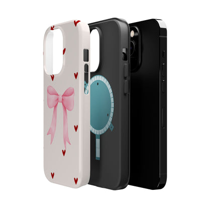 Pink Bow & Red Hearts MagSafe iPhone® Case