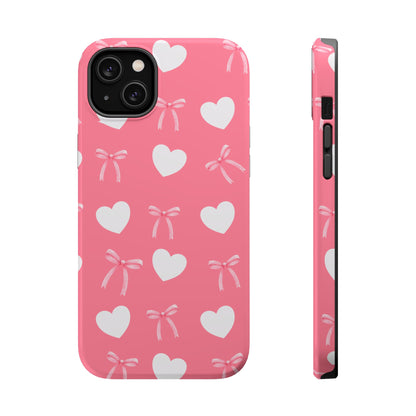 Pink Bow & White Hearts MagSafe iPhone® Case