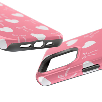 Pink Bow & White Hearts MagSafe iPhone® Case