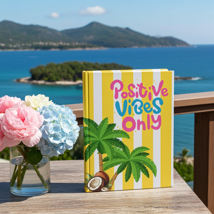 Hardcover Journal — Positive Vibes Only Tropical Palm Coconut Notebook