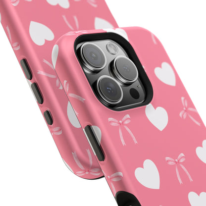 Pink Bow & White Hearts MagSafe iPhone® Case