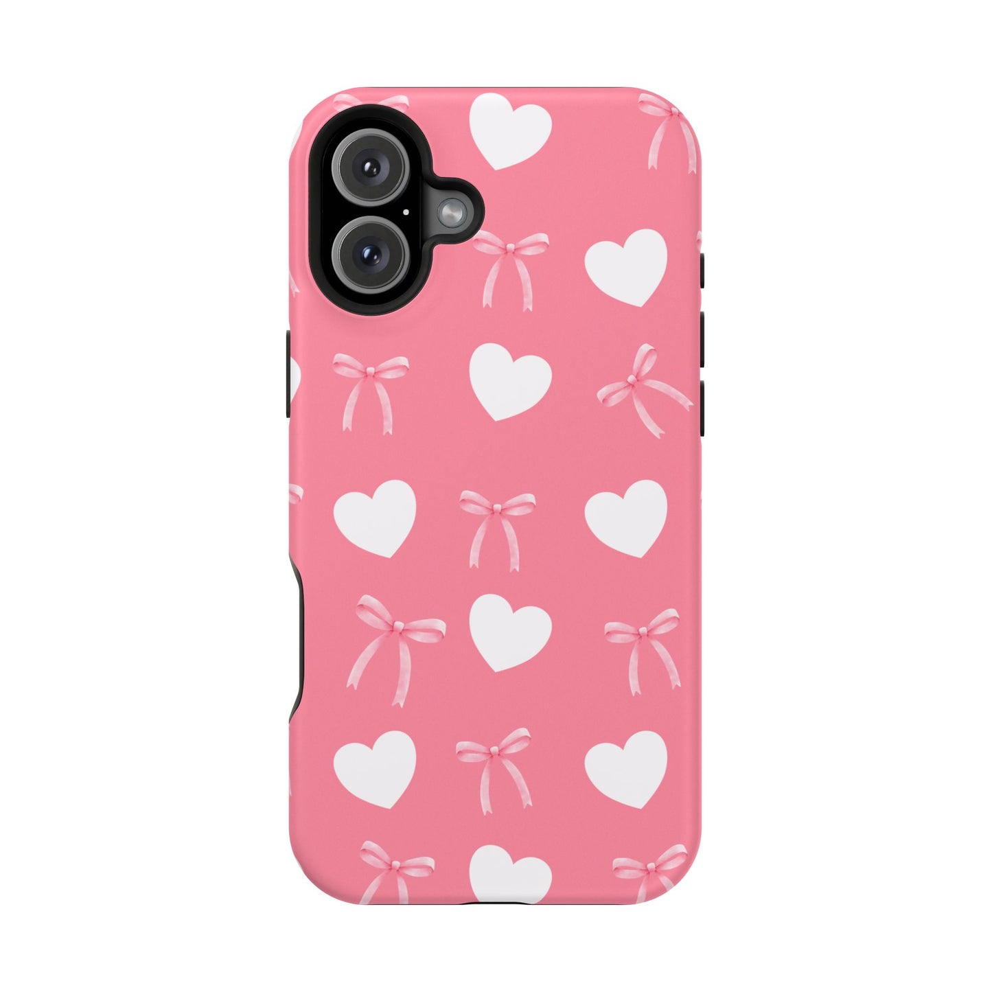 Pink Bow & White Hearts MagSafe iPhone® Case