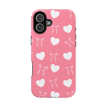 Pink Bow & White Hearts MagSafe iPhone® Case