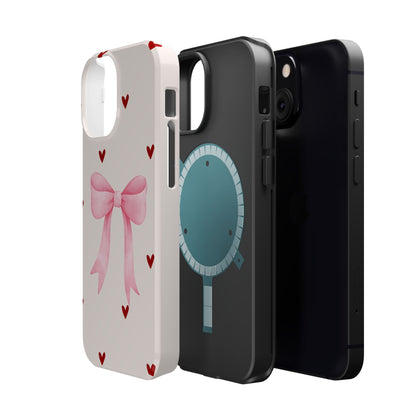 Pink Bow & Red Hearts MagSafe iPhone® Case