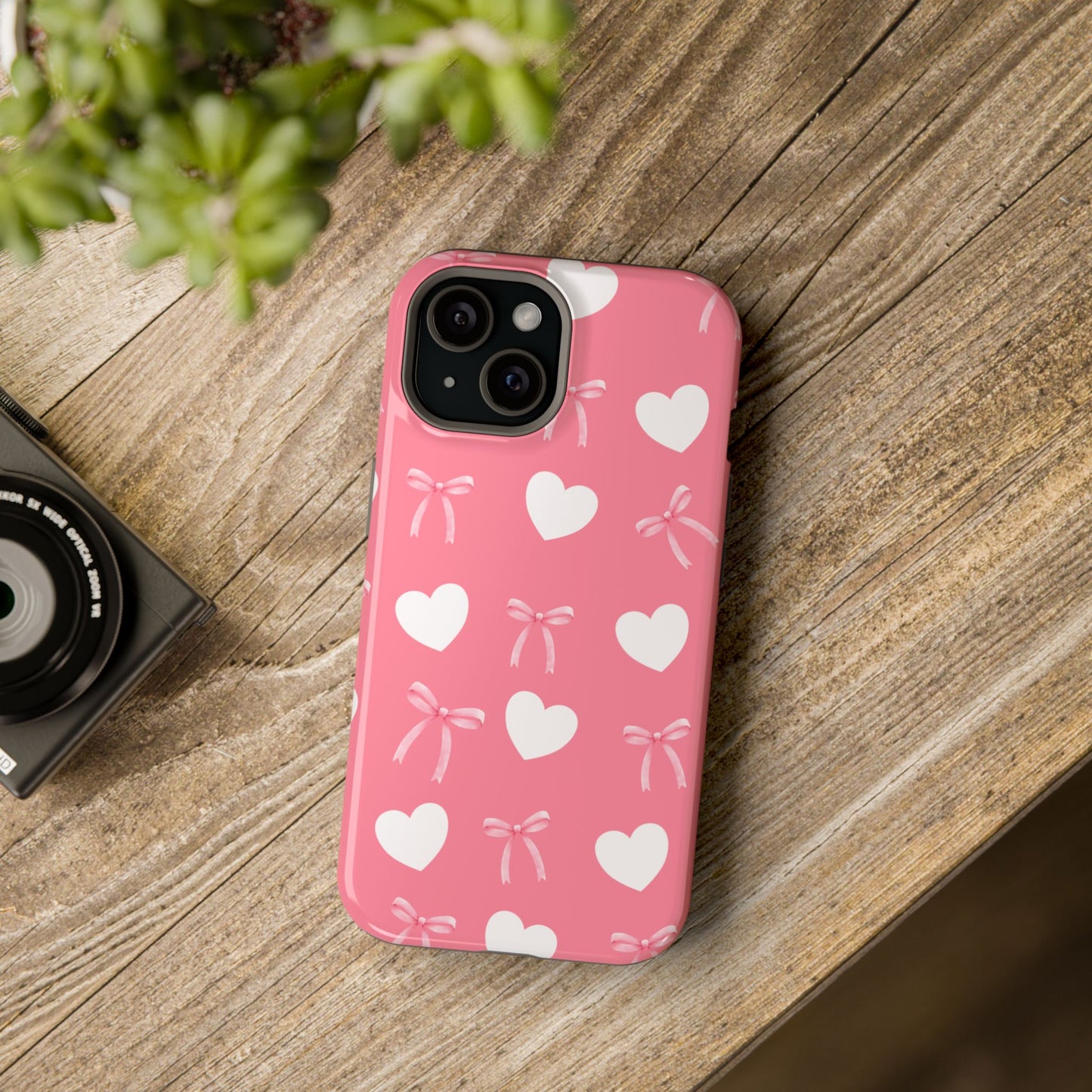 Pink Bow & White Hearts MagSafe iPhone® Case