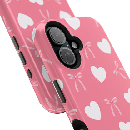 Pink Bow & White Hearts MagSafe iPhone® Case