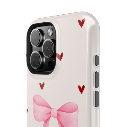 Pink Bow & Red Hearts MagSafe iPhone® Case