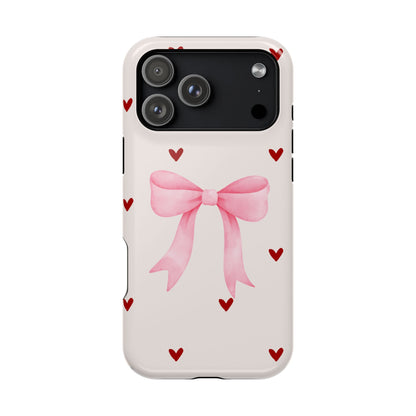 Pink Bow & Red Hearts MagSafe iPhone® Case