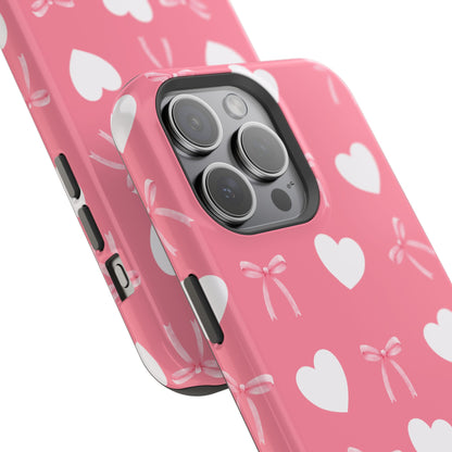 Pink Bow & White Hearts MagSafe iPhone® Case