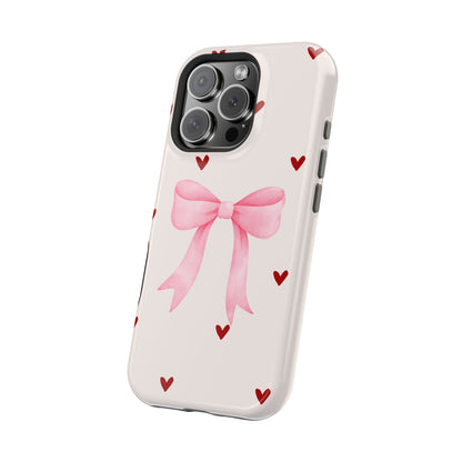 Pink Bow & Red Hearts MagSafe iPhone® Case