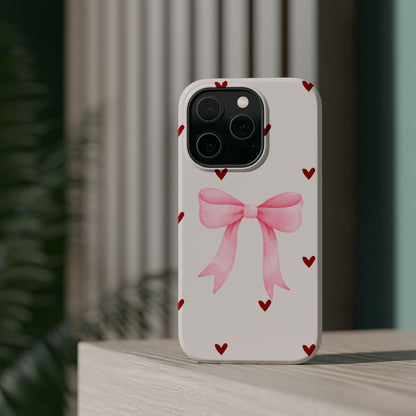 Pink Bow & Red Hearts MagSafe iPhone® Case