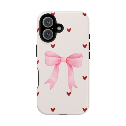 Pink Bow & Red Hearts MagSafe iPhone® Case