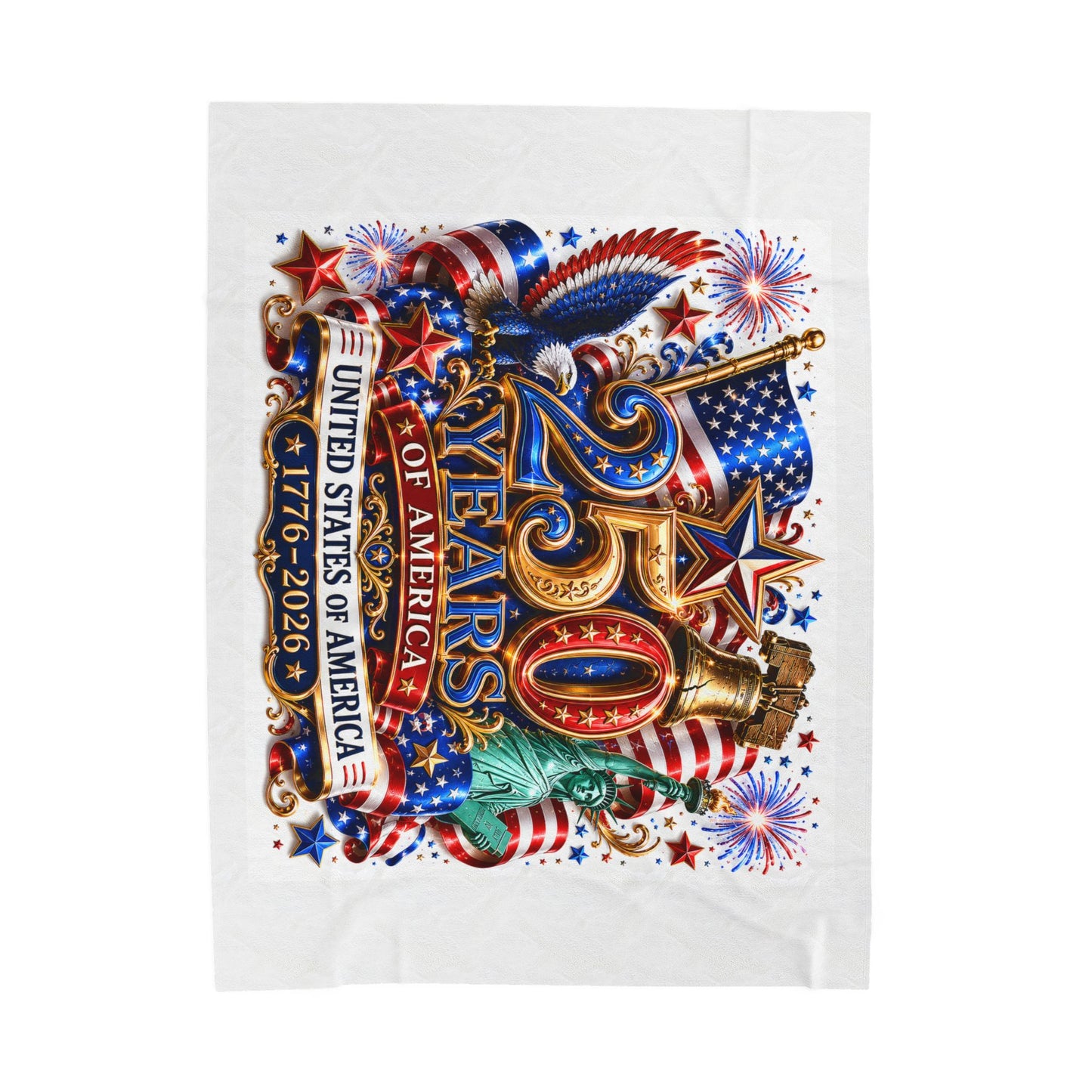 Velveteen Plush Blanket 250th USA Anniversary 1776–2026 Patriotic American Flag Design