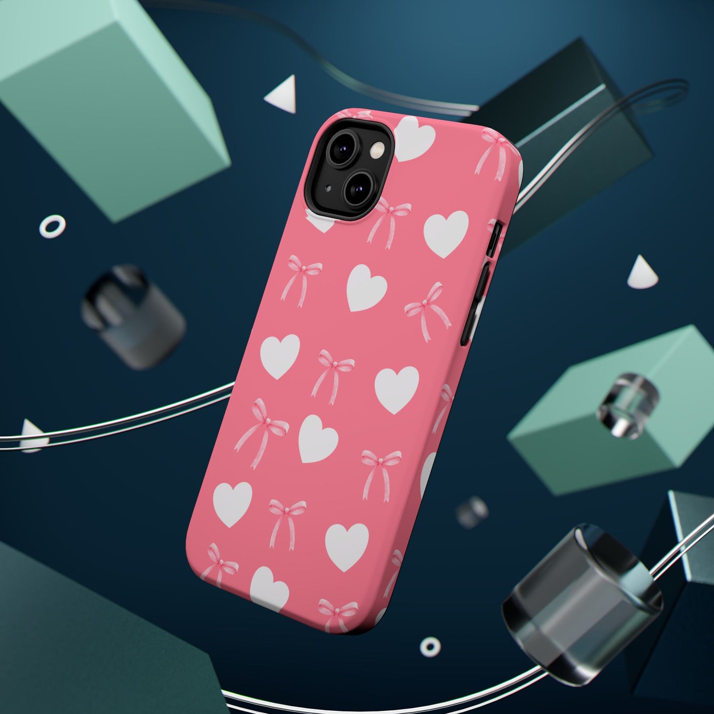 Pink Bow & White Hearts MagSafe iPhone® Case