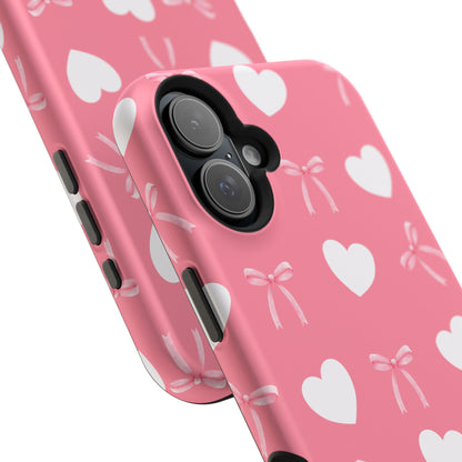 Pink Bow & White Hearts MagSafe iPhone® Case