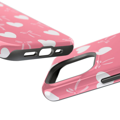 Pink Bow & White Hearts MagSafe iPhone® Case