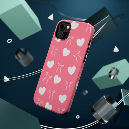 Pink Bow & White Hearts MagSafe iPhone® Case