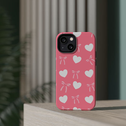 Pink Bow & White Hearts MagSafe iPhone® Case