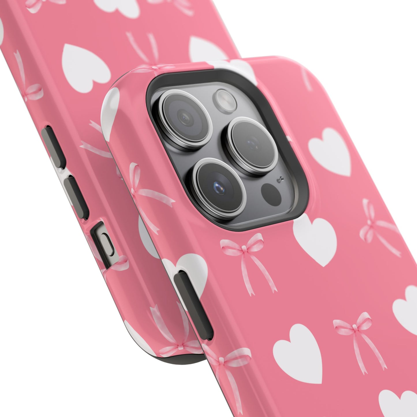 Pink Bow & White Hearts MagSafe iPhone® Case